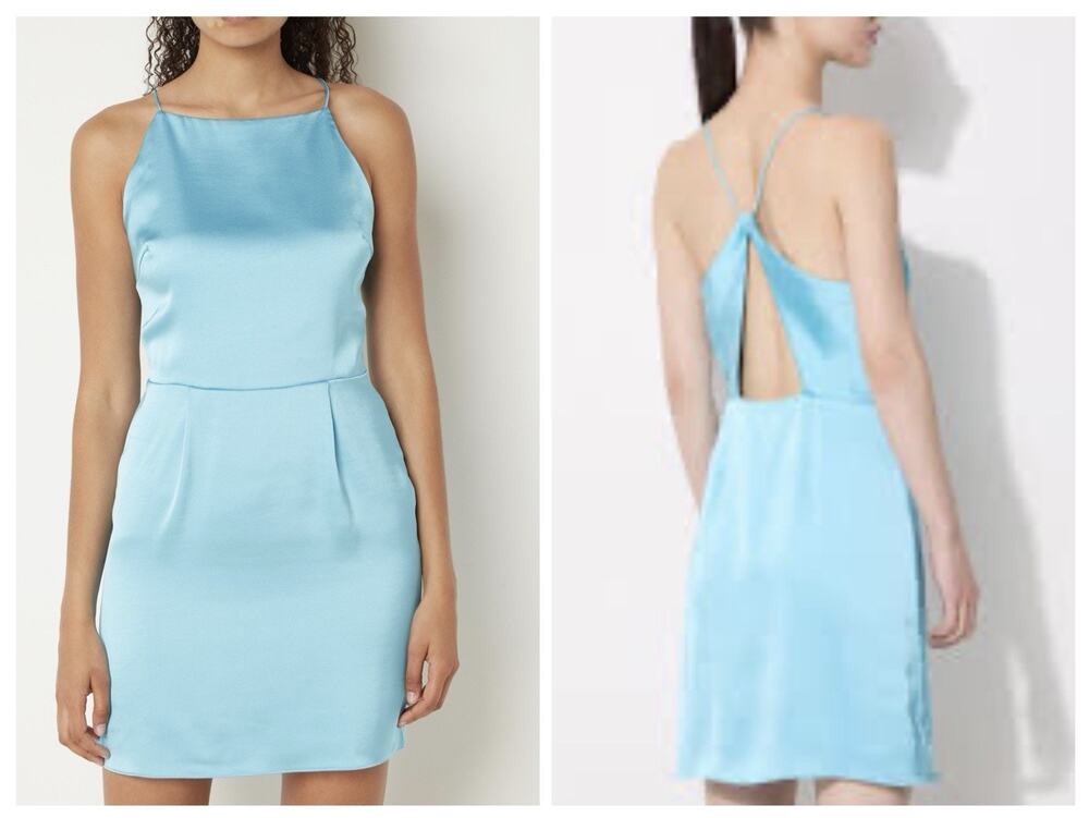 Samsoe Samsoe Villa Short Dress Sleeveless Cutout Back Blue Size M Coquette